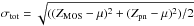 \hbox{$\sigma_\text{tot} = \sqrt{((Z_\text{MOS}-\mu)^2 + (Z_\text{pn}-\mu)^2)/2}$}