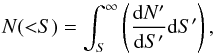 \appendix \setcounter{section}{2} \begin{equation} \label{eq:UPS1} N({<}S) = \int_S^\infty \left(\frac{{\rm{d}}N'}{{\rm{d}}S'}{\rm{d}}S'\right), \end{equation}
