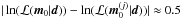 \hbox{$|\ln({\cal L}(\vec{m}_0|\vec{d})) - \ln({\cal L}(\vec{m}_0^{(j)}|\vec{d}))| \approx 0.5$}