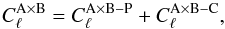 \begin{equation} C_{\ell}^{\rm A\times B} = C_{\ell}^{\rm A\times B-{P}} + C_{\ell}^{\rm A\times B-{C}}, \end{equation}