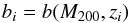 \begin{equation} \label{e:2} b_i = b(M_{200},z_i) \end{equation}