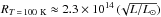 \hbox{$R_{T\,=\,\rm 100~K} \approx 2.3 \times 10^{14} \,(\!\sqrt{L/L_\odot})$}