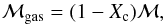 \begin{equation} \label{mu_gas} \mathcal{M}_{\rm gas} = (1 - X_{\rm c})\mathcal{M} , \end{equation}