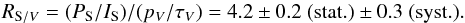 \begin{equation} \ratio= (\PsI)/(\pst) = \resr\pm\ress\ (\stat)\pm\resscombined\ (\sys). \end{equation}