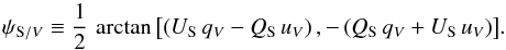 \begin{equation} \label{deltapsi} \DiffG \equiv \frac{1}{2} \, \arctan{\left[\left(\usub\,\qv - \qsub\,\uv \right),-\left(\qsub\,\qv+\usub\,\uv\right)\right]} . \end{equation}