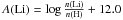 \hbox{$A({\rm Li}) = \log \frac{n({\rm Li})}{n({\rm H})}+12.0 $}