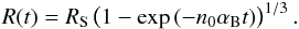 \begin{equation} \label{eqRfront} R(t) = R_{\mathrm{S}}\left( 1- \exp{(-n_0\alpha_{\mathrm{B}}t)} \right)^{1/3} . \end{equation}