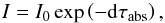 \begin{equation} \label{eqContAbs} I = I_0 \exp \left( -\mathrm{d}\tau_{\mathrm{abs}} \right) , \end{equation}