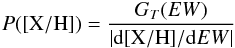 \appendix \setcounter{section}{1} \begin{eqnarray*} P([{\rm X/H}]) = \frac{G_{ T}(EW)}{\vert {\rm d}[{\rm X/H}]/{\rm d}EW\vert} \end{eqnarray*}