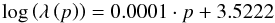 \begin{equation} \log\left(\lambda\left(p\right)\right) = 0.0001 \cdot p+3.5222 \end{equation}