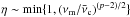 \hbox{$\eta \sim \min\{1, (\nu_{\rm m}/\bar{\nu}_{\rm c})^{(p-2)/2} \}$}