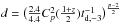 \hbox{$d= \big (\frac{2.4}{4.4} C_{p}^{2}(\frac{1+z}{2})t_{{\rm d},-3}^{-1} \big )^{\frac{p-2}{2}}$}