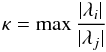 \begin{eqnarray*} \kappa = \max{\frac{|\lambda_i|}{|\lambda_j|}} \end{eqnarray*}