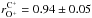 \hbox{$r^{{\rm C}^{+}}_{{\rm O^{+}}} = 0.94 \pm 0.05$}