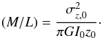 \begin{equation} (M/L) = \frac{\sigma_{z,0}^2}{\pi G I_0 z_0} \cdot \label{eq_disk_mass3} \end{equation}