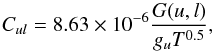 \begin{equation} C_{ul} = 8.63\times 10^{-6}\frac{G(u,l)}{g_u T^{0.5}}, \end{equation}