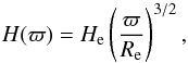 \appendix \setcounter{section}{1} \begin{equation} H(\varpi) = H_\mathrm{e} \left( \frac{\varpi}{R_\mathrm{e}}\right)^{3/2}, \label{eq:scaleheight} \end{equation}