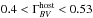 \hbox{$0.4 < \Gamma^{\rm host}_{BV} <0.53$}