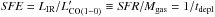 \hbox{${\it SFE} = L_{\rm IR}/L'_{\rm CO(1-0)}\equiv {\it SFR}/M_{\rm gas} = 1/t_{\rm depl}$}