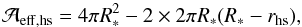 \appendix \setcounter{section}{2} \begin{equation} \mathcal{A}_{\mathrm{eff,hs}} = 4 \pi R_{*}^{2} - 2 \times 2 \pi R_{*} (R_{*} - r_{\mathrm{hs}}) , \end{equation}