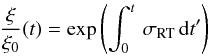 \begin{eqnarray} \frac{\xi}{\xi_0}(t) = \exp{\left(\int_0^t\,\sigma_\mathrm{RT}\,{\rm d}t^\prime\right)} \end{eqnarray}