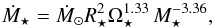 \begin{equation} \dot{M}_\star = \dot{M}_\odot R_\star^{2} \Omega_\star^{1.33} \,M_\star^{-3.36}, \end{equation}