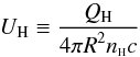 \begin{equation} U_{\rm H}\equiv\frac{{\displaystyle Q_{\rm H}}}{{\displaystyle 4\pi R^2 \vy{n}{\rm H} c}} \label{UEqn} \end{equation}