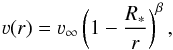 \begin{equation} \varv(r) = \varv_\infty \left( 1 - \frac{R_{\ast}}{r} \right)^\beta, \label{eq:beta} \end{equation}