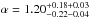 \hbox{$\alpha=1.20^{+0.18+0.03}_{-0.22-0.04}$}