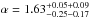 \hbox{$\alpha=1.63^{+0.05+0.09}_{-0.25-0.17}$}