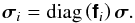 % subequation 1425 0 \begin{equation} \Matrix{\sigma}_i = \text{diag}\left(\Matrix{f}_i\right)\Matrix{\sigma}. \end{equation}