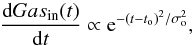 \begin{equation} \frac{{\rm d}Gas_{\rm in}(t)}{{\rm d}t} \propto {\rm e}^{-(t-t_{\rm o})^{2}/\sigma_{\rm o}^{2}}, \end{equation}
