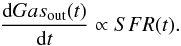 \begin{equation} \frac{{\rm d}Gas_{\rm out}(t)}{{\rm d}t} \propto SFR(t). \end{equation}