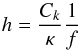 \begin{equation} h = \frac{C_k}{\kappa} \frac{1}{f} \end{equation}
