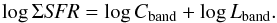 \begin{equation} \log\Sigma {\it SFR}=\log{C_{\rm band}}+\log L_{\rm band}.\label{eqn:fit} \end{equation}