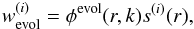 \begin{equation} w^{(i)}_{\mathrm{evol}} = \phi^{\mathrm{evol}}(r,k) s^{(i)}(r), \end{equation}