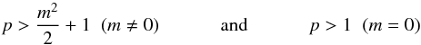 \begin{eqnarray} p>\frac{m^2}{2}+1 \;\; ( m \neq 0 ) \quad\quad\quad \text{ and } \quad\quad\quad p>1 \;\; (m=0) \label{eq:stability_rotating} \end{eqnarray}
