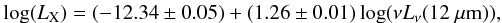 \begin{eqnarray} \log(L_{\rm X}) = (-12.34\pm0.05) + (1.26\pm0.01)\log(\nu L_{\nu}(12~\mu{\rm m})), \end{eqnarray}