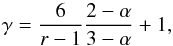 \begin{equation} \gamma=\frac{6}{r-1}\frac{2-\alpha}{3-\alpha}+1, \label{gammaUR} \end{equation}