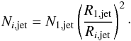 \begin{eqnarray} \label{eq:dens} N_{i,{\rm jet}} = N_{1,{\rm jet}} \left(\frac{R_{1,{\rm jet}}}{R_{i,{\rm jet}}}\right)^2\cdot \end{eqnarray}