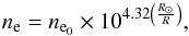 \begin{equation} n_{\rm{e}}=n_{\rm{e}_{0}}\times10^{4.32\left(\frac{{R_{\odot}}}{R}\right)}, \label{eq1} \end{equation}
