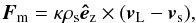 \begin{eqnarray*} \vec{F}_{\rm m} = \kappa \rho_{\rm s} \vec{\hat{e}}_{\rm z} \times (\vec{v}_{\rm L} - \vec{v}_{\rm s}) , \end{eqnarray*}