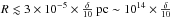 \hbox{$R \lesssim 3\times10^{-5} \times \frac{\delta}{10}~{\rm pc} \sim 10^{14} \times \frac{\delta}{10}$}