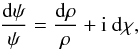 \appendix \setcounter{section}{1} \begin{equation} \frac{{\rm d} \psi}{\psi} = \frac{{\rm d} \rho}{\rho} + {\rm i} ~{\rm d} \chi , \end{equation}