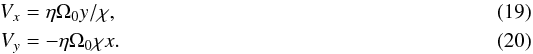 \begin{eqnarray} V_x & =& \eta \Omega_0 y/\chi, \\ V_y & =& -\eta \Omega_0 \chi x. \end{eqnarray}