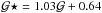 \hbox{$\per\star = 1.03\per + 0.64$}