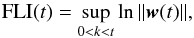 \begin{equation} {\rm FLI}(t)=\sup_{0<k<t} \ln \|\vec{w}(t)\| \label{FLI}, \end{equation}
