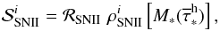 \begin{equation} {\cal S}_{\rm SNII}^{i} = {\cal R}_{\rm SNII} \,\, \rho^i_{\rm SNII} \left[M_\ast(\overline\tau^{\rm h}_\ast)\right], \label{sourceSNII} \end{equation}