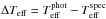 \hbox{$\Delta T_{\rm eff} = T_{\rm eff}^{\rm phot}-T_{\rm eff}^{\rm spec}$}