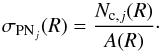 \begin{equation} \label{NPNR} \sigma_{\mathrm{PN}_{j}}(R)=\frac{N_{{\rm c},j}(R)}{A(R)}\cdot \end{equation}